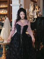 Midnight Rose Lace-Up Vintage Dress