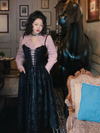Midnight Rose Lace-Up Vintage Dress
