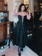 Midnight Rose Lace-Up Vintage Dress