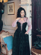 Midnight Rose Lace-Up Vintage Dress