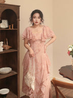 Rosy Cascade Vintage Ruffle Fairy Dress