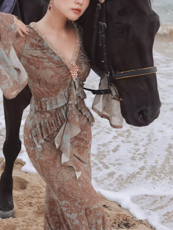 Ethereal Painting Garden Ruffle Dress