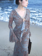 Ethereal Painting Garden Ruffle Dress