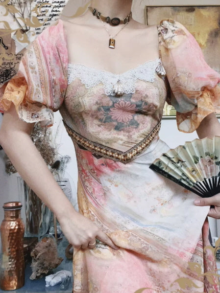 Vintage Tapestry Bloom Lace-Trim Dress