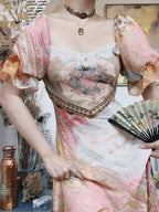 Vintage Tapestry Bloom Lace-Trim Dress