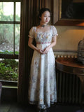 Lace Square-Neck Puff Sleeve Maxi Dress