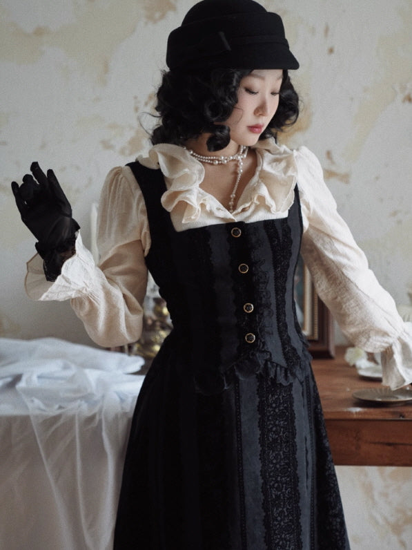 Noir Lace-Stripe Storybook Dress
