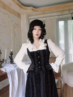 Noir Lace-Stripe Storybook Dress