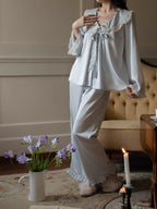 Lace Collar Ribbon Loungewear Set