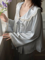 Lace Collar Ribbon Loungewear Set