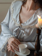 Lace Collar Ribbon Loungewear Set