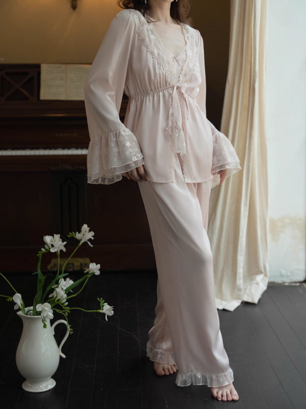 Blush Lace Camisole & Robe Loungewear Set