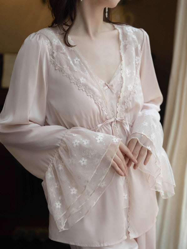 Blush Lace Camisole & Robe Loungewear Set