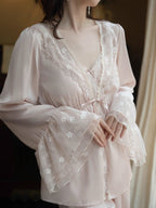 Blush Lace Camisole & Robe Loungewear Set