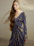 Midnight Botanical Draped Dress
