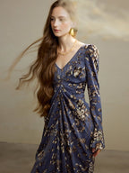 Midnight Botanical Draped Dress