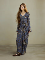 Midnight Botanical Draped Dress