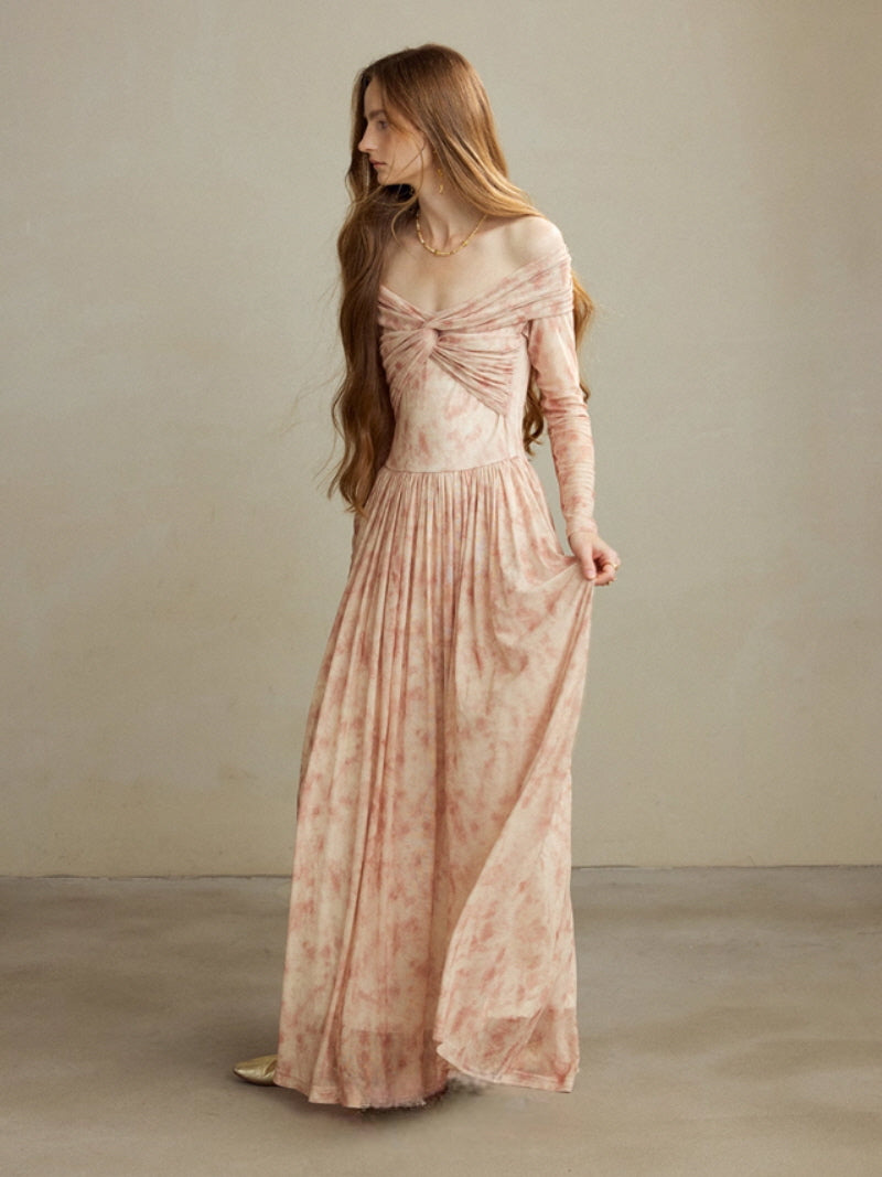 Blush Whispers Off-Shoulder Vintage Long Dress