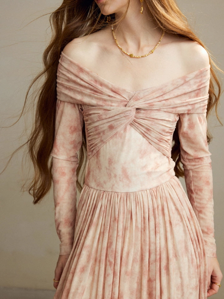 Blush Whispers Off-Shoulder Vintage Long Dress