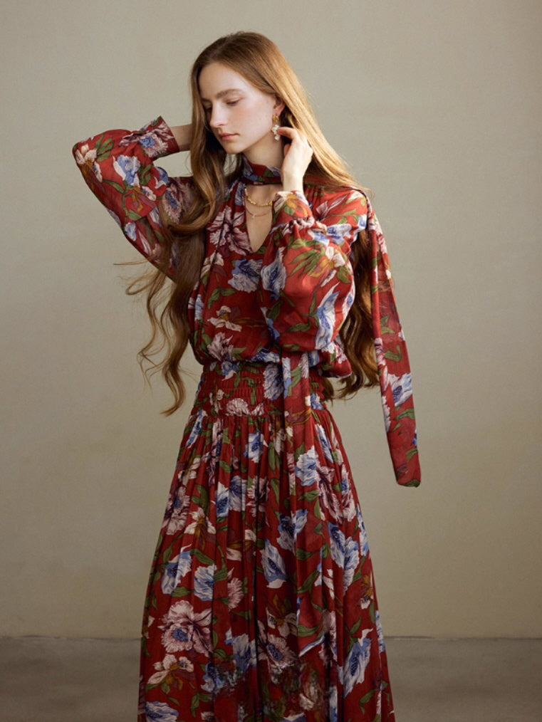 Autumn Bloom Vintage Garden Maxi Dress
