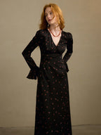 Midnight Petal Vintage Charm Maxi Dress