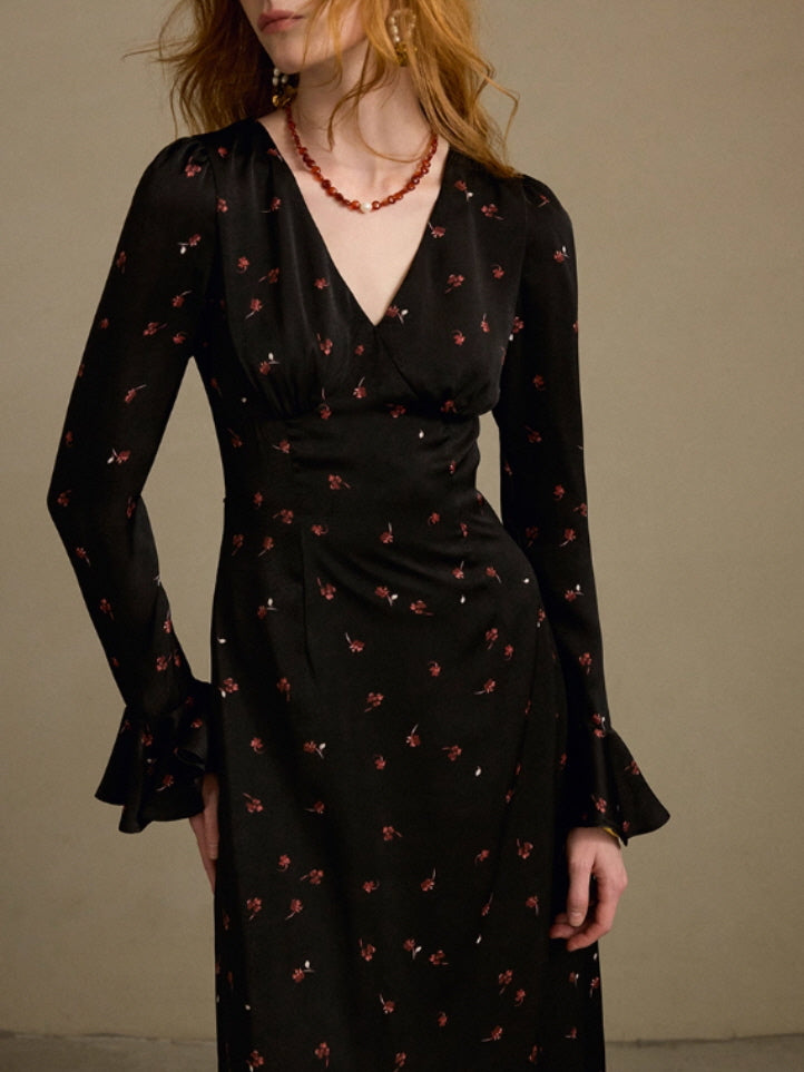 Midnight Petal Vintage Charm Maxi Dress