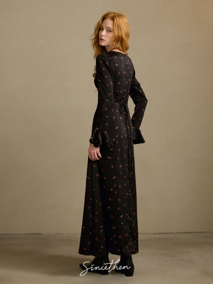Midnight Petal Vintage Charm Maxi Dress