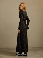 Midnight Petal Vintage Charm Maxi Dress
