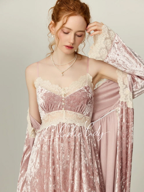 Blush Velvet Fairytale Lace Nightgown Set