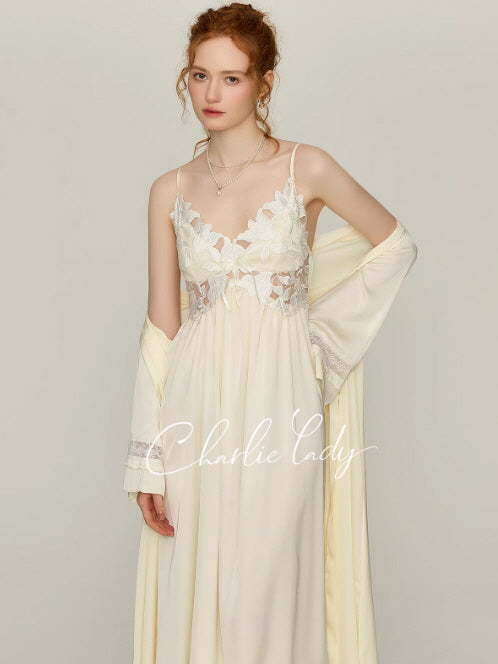 Ivory Moon Petal Lace Nightgown Set