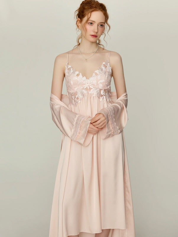 Rose Petal Bloom Lace Nightgown Set