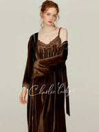 Moonlit Chocolate Lace Corset Nightgown & Robe