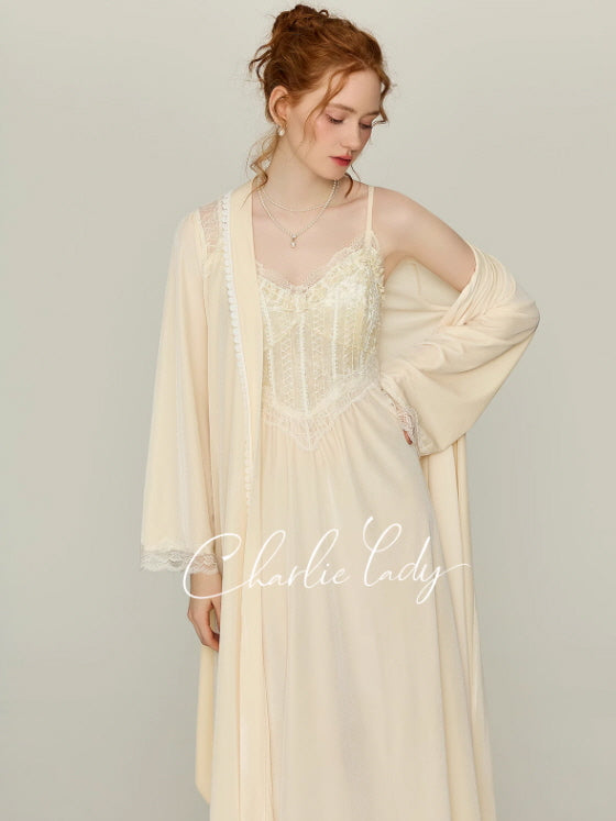 Ivory Whisper Lace Nightgown & Robe