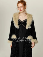 Midnight Lace Slip Nightgown & Faux Fur Trim Robe