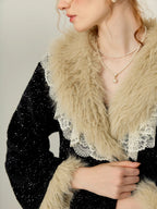 Midnight Lace Slip Nightgown & Faux Fur Trim Robe