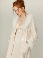 Snowy Lace Dream Slip Nightgown & Faux Fur Collar Robe