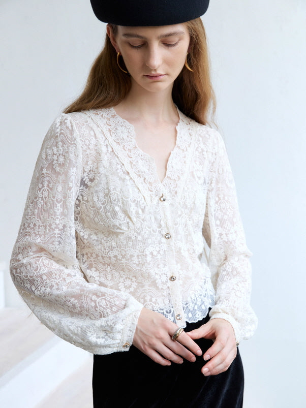 Ivory Lace Garden Vintage Blouse