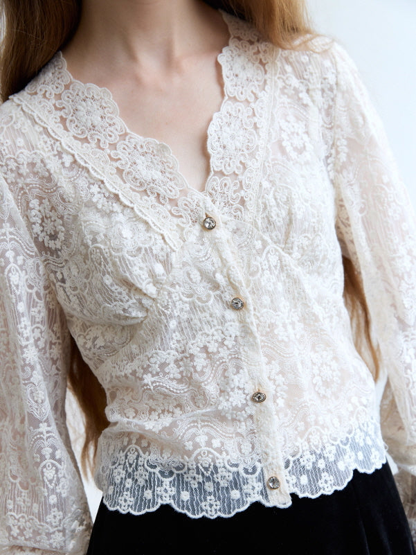 Ivory Lace Garden Vintage Blouse