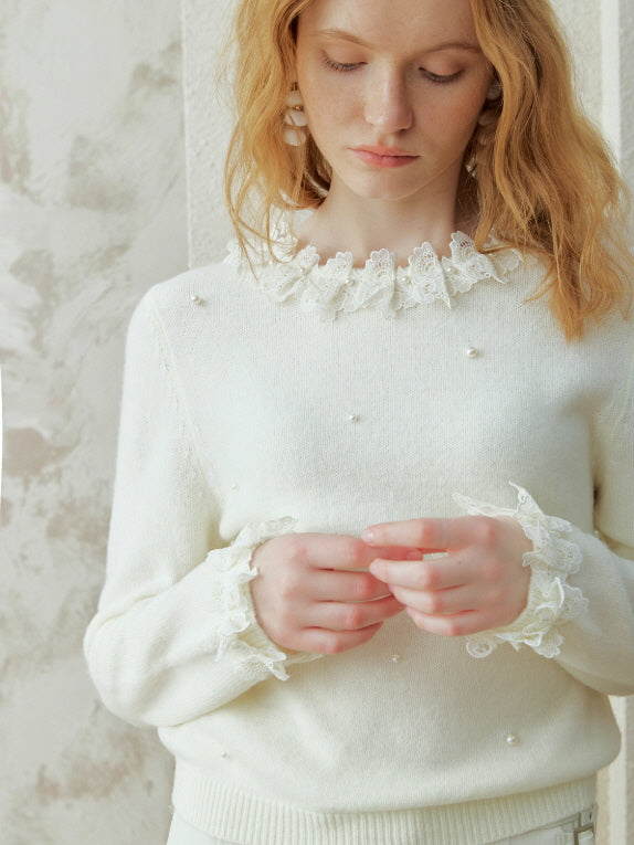 Pearl Petal Lace Knit Top