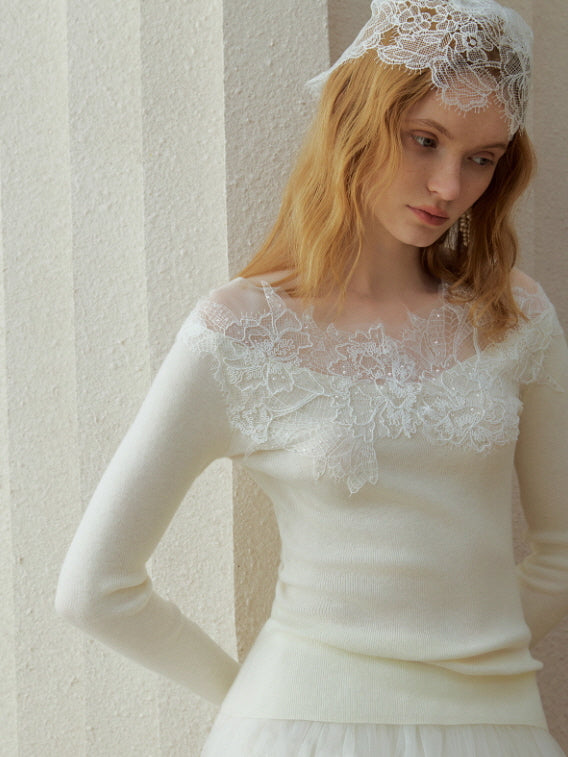 Whisper Lace Collar Knit Top
