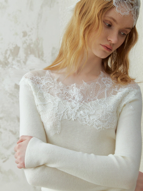 Whisper Lace Collar Knit Top