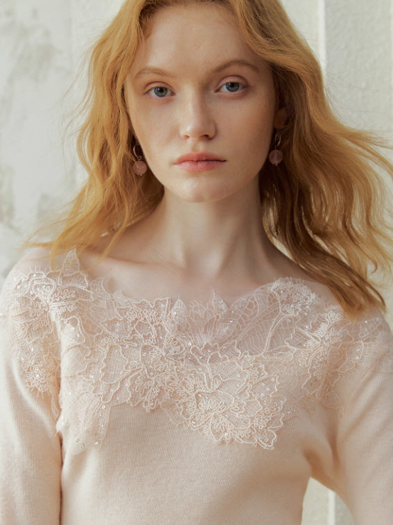 Whisper Lace Collar Knit Top