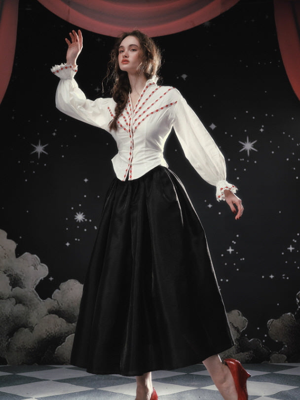 Ivory Ribbon-Embroidered Romantic Blouse