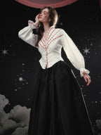 Ivory Ribbon-Embroidered Romantic Blouse