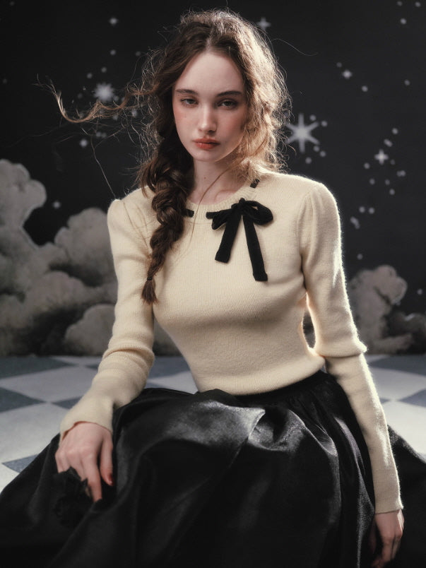 Ivory Ribbon Accent Romantic Knit Top
