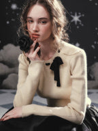 Ivory Ribbon Accent Romantic Knit Top