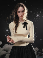 Ivory Ribbon Accent Romantic Knit Top