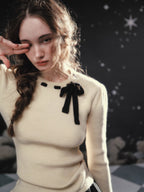 Ivory Ribbon Accent Romantic Knit Top