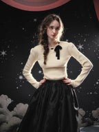 Ivory Ribbon Accent Romantic Knit Top