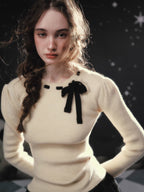 Ivory Ribbon Accent Romantic Knit Top